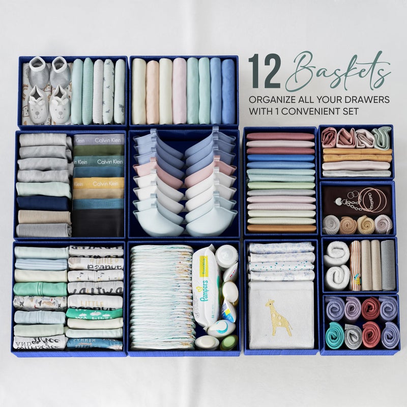 NEATERIZE Drawer Organizer Set of 12 - Navy Dresser Organizer for Nursery, Bedroom & Closet - Image 3